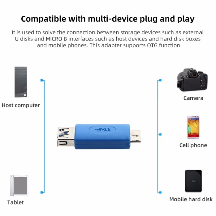 Super Speed USB 3.0 AF to USB 3.0 Micro-B Male Adapter(Blue) Eurekaonline