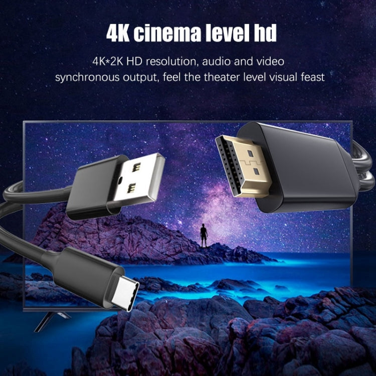 T2 Type C USB To HDMI-Compatible 4K 60Hz HD Cable TV Screen Connector for Phones, Tablets, Laptops, Projectors(Black) Eurekaonline