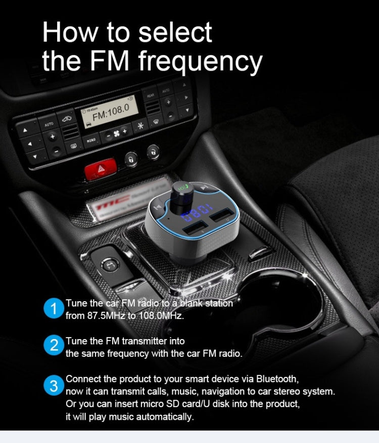 T24FM Transmitter Quick Charge Voice Navigation Car Hands-free Phone Bluetooth MP3 Player Black Eurekaonline