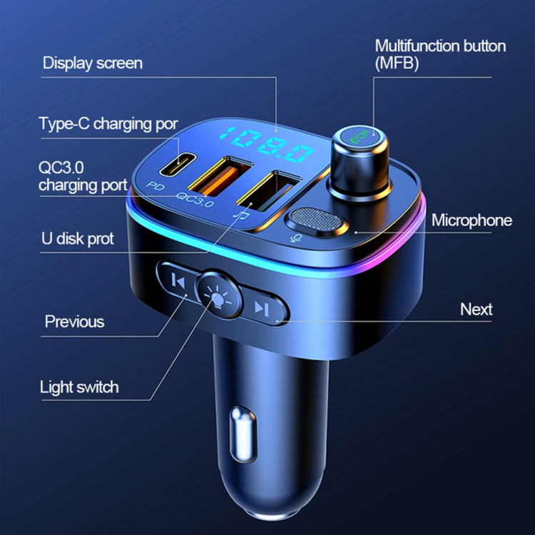 T65 Car Bluetooth FM Transmitter Dual USB Type-C QC3.0 Charger Eurekaonline