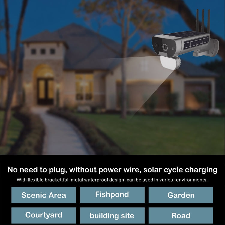 T8 1080P Full HD Solar Battery Ultra Low Power Sound Light Alarm Network Camera, Support Motion Detection, Night Vision, Two Way Audio, TF Card Eurekaonline