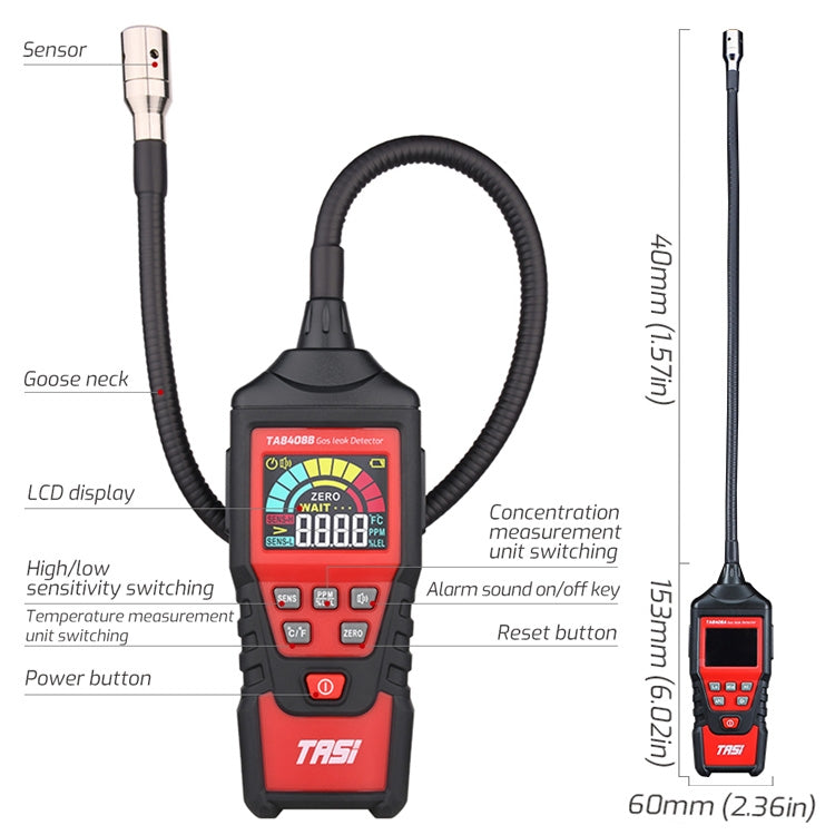 TASI Combustible Gas Detector Natural Gas Flammable Alarm Leak Detector, Specification: TA8408A Eurekaonline