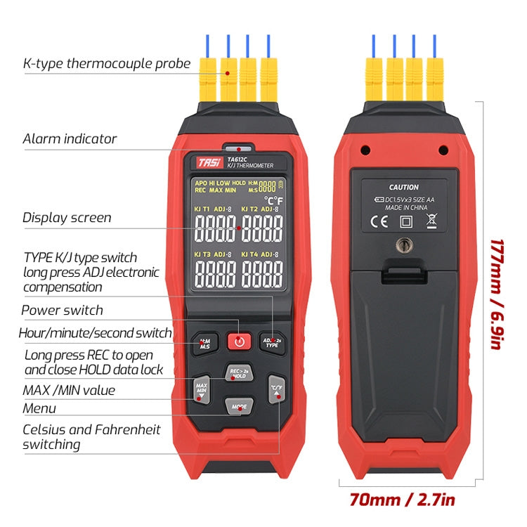 TASI Contact Temperature Meter K-Type Thermocouple Probe Thermometer, Style: TA612B Dual Channels Eurekaonline