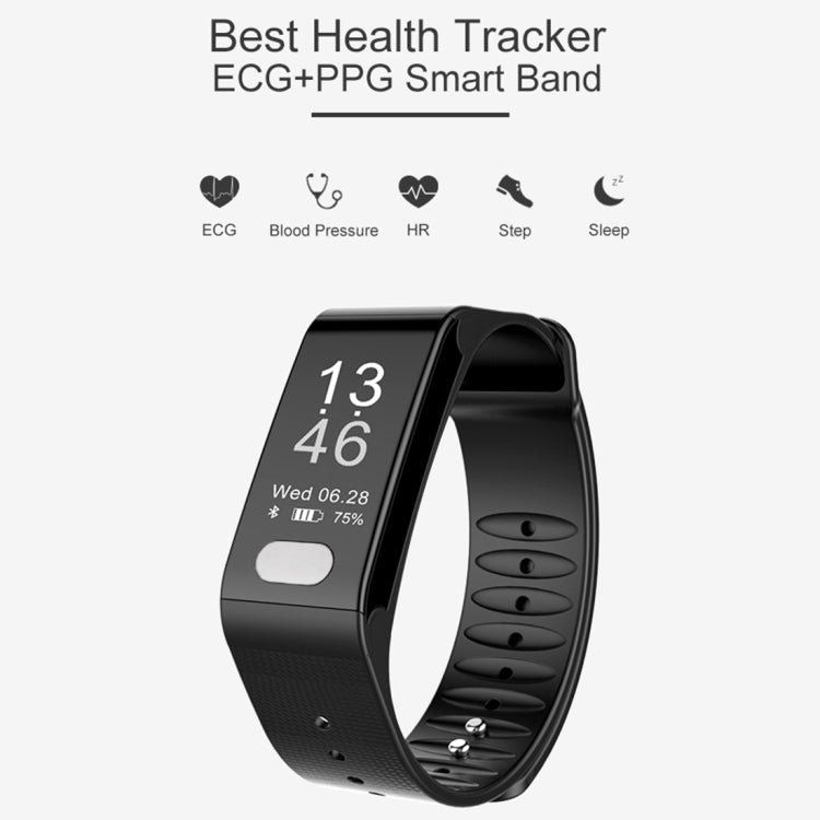 TLW T6 Fitness Tracker 0.96 inch OLED Display Wristband Smart Bracelet, Support Sports Mode / ECG / Heart Rate Monitor / Blood Pressure / Sleep Monitor (Black) Eurekaonline