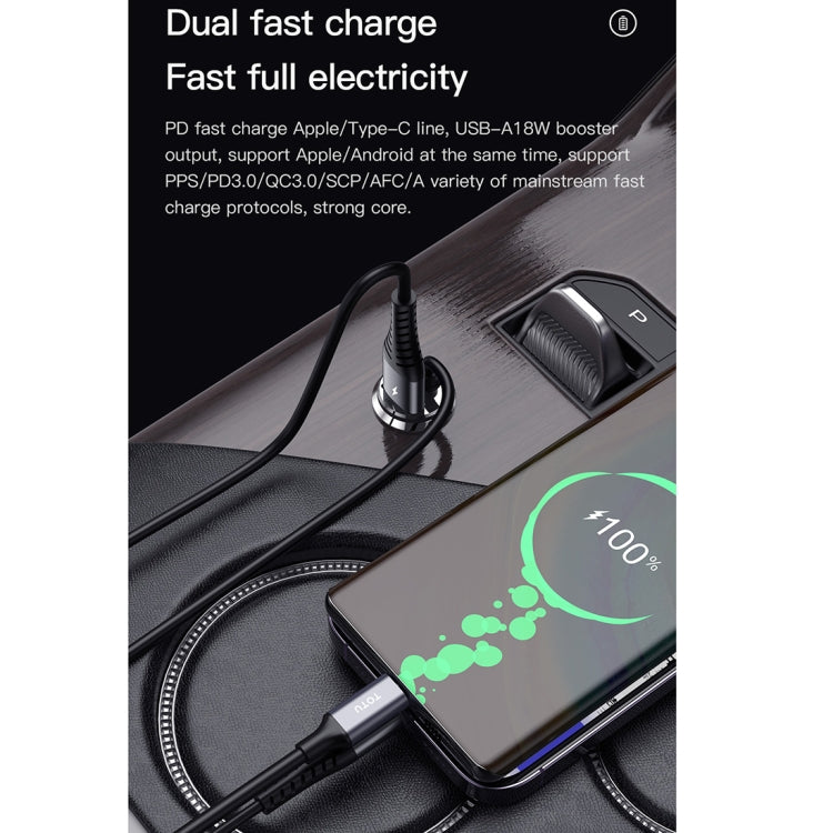 TOTUDESIGN 20W USB Car Fast Charging, Cable Length: 1.2m, Interface:8 Pin(Black) Eurekaonline