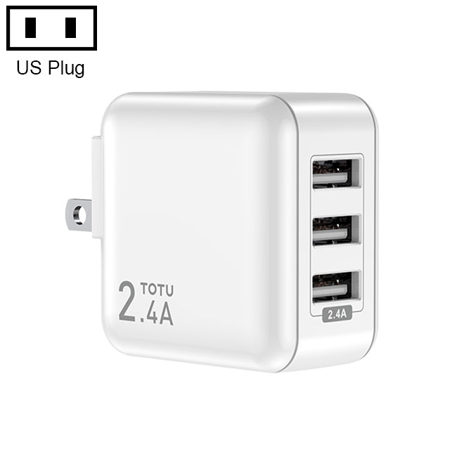 TOTUDESIGN CACA-023 Sharp Series 2.4A Three USB Travel Charger Power Adapter, US Plug (White) Eurekaonline