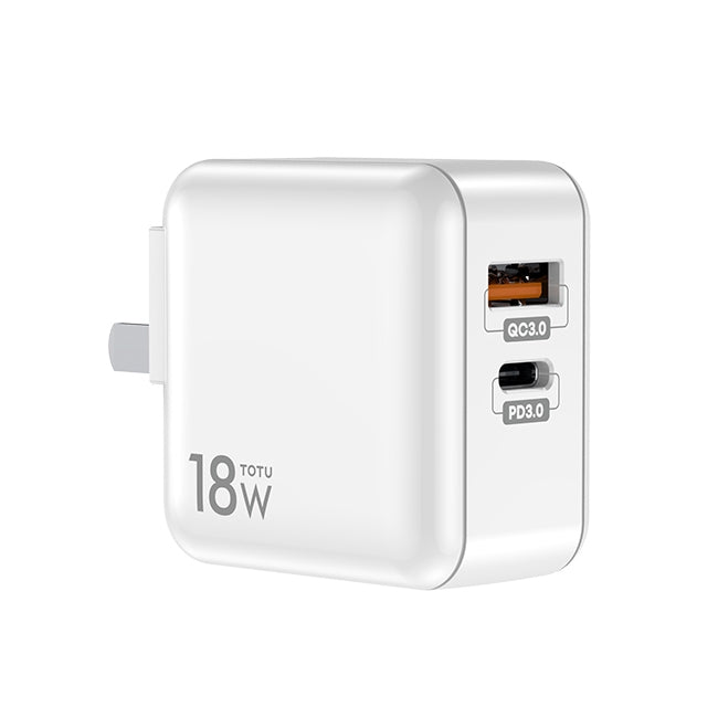 TOTUDESIGN HTY-0902000 Sharp Series 18W PD + QC 3.0 Dual USB Travel Charger Power Adapter, US Plug(White) Eurekaonline