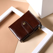 TP-185 Oil Wax Leather Multi-functional RFID Dual Zippers Wallet(Coffee) Eurekaonline