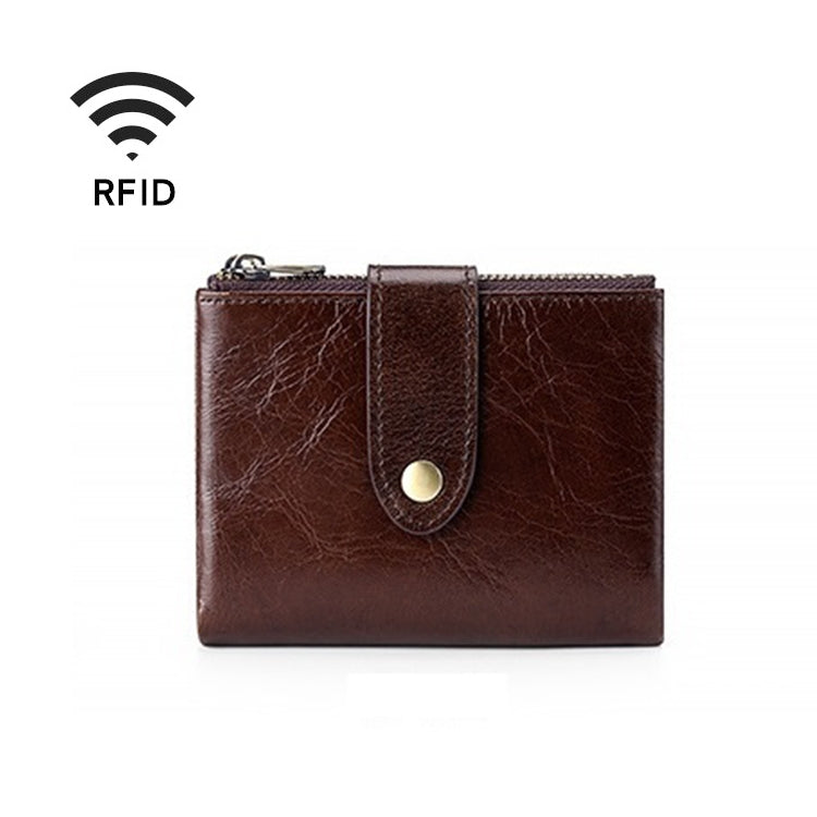 TP-185 Oil Wax Leather Multi-functional RFID Dual Zippers Wallet(Coffee) Eurekaonline