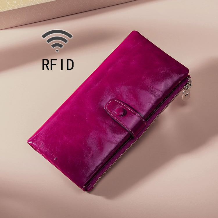 TP-189 Oilskin Leather Multi-functional Zipper RFID Leather Wallet(Purple) Eurekaonline