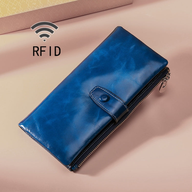 TP-189 Oilskin Leather Multi-functional Zipper RFID Leather Wallet(Sapphire Blue) Eurekaonline