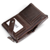 TP-197 Oil Wax Leather Multi-functional Double Zipper Clasp Antimagnetic Change RFID Leather Wallet(Black) Eurekaonline
