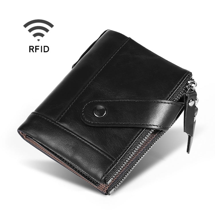 TP-197 Oil Wax Leather Multi-functional Double Zipper Clasp Antimagnetic Change RFID Leather Wallet(Black) Eurekaonline