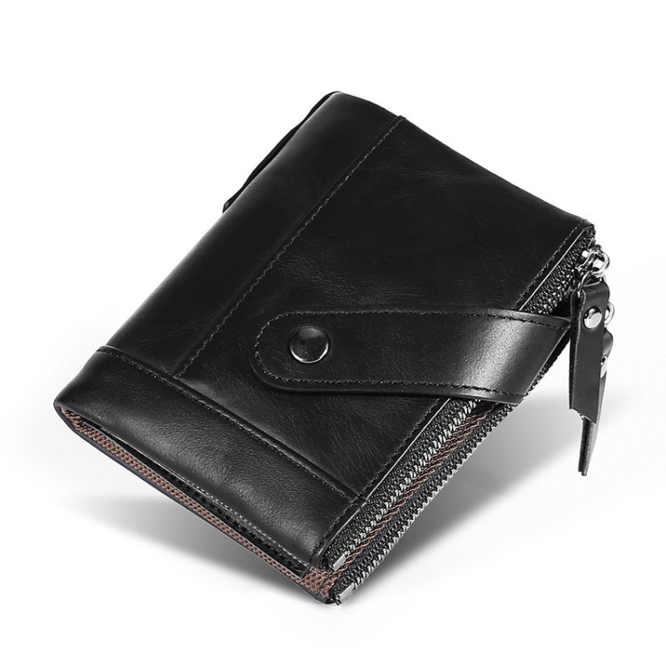 TP-197 Oil Wax Leather Multi-functional Double Zipper Clasp Antimagnetic Change RFID Leather Wallet(Black) Eurekaonline