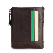 TP-197 Oil Wax Leather Multi-functional Double Zipper Clasp Antimagnetic Change RFID Leather Wallet(Brown) Eurekaonline