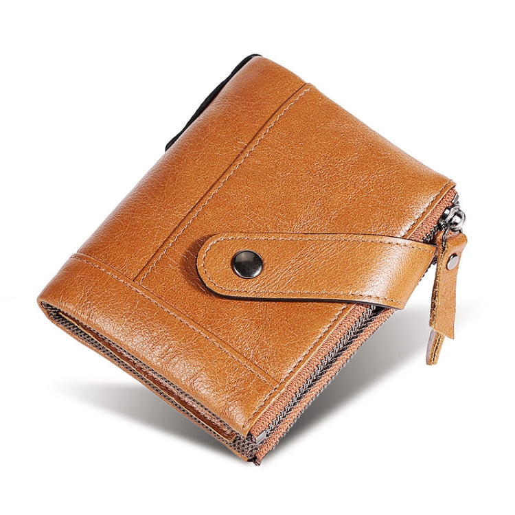 TP-197 Oil Wax Leather Multi-functional Double Zipper Clasp Antimagnetic Change RFID Leather Wallet(Brown) Eurekaonline