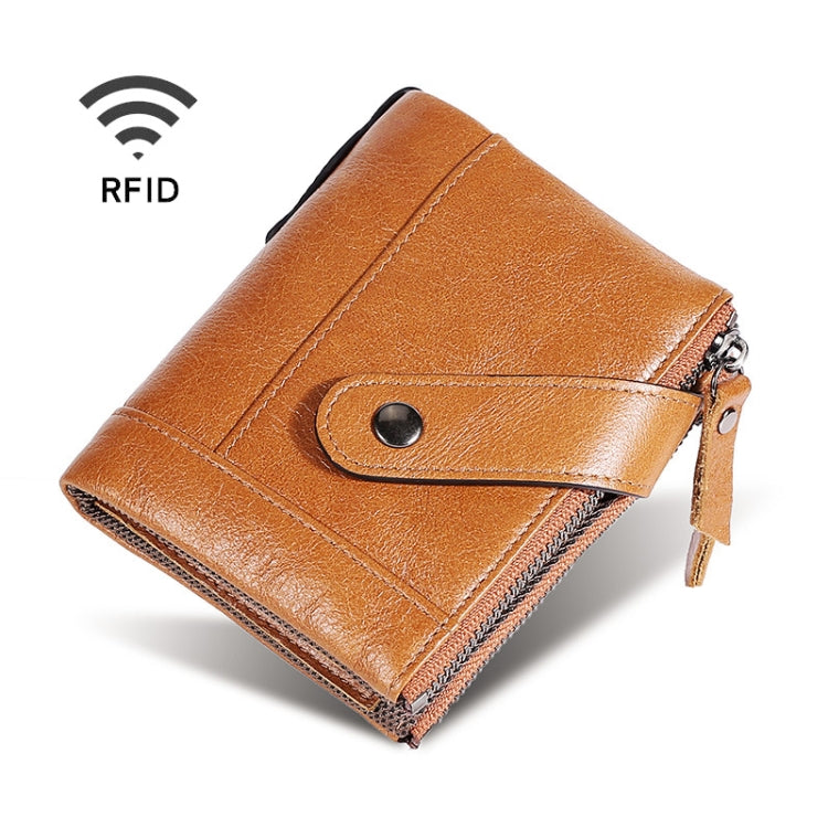 TP-197 Oil Wax Leather Multi-functional Double Zipper Clasp Antimagnetic Change RFID Leather Wallet(Brown) Eurekaonline