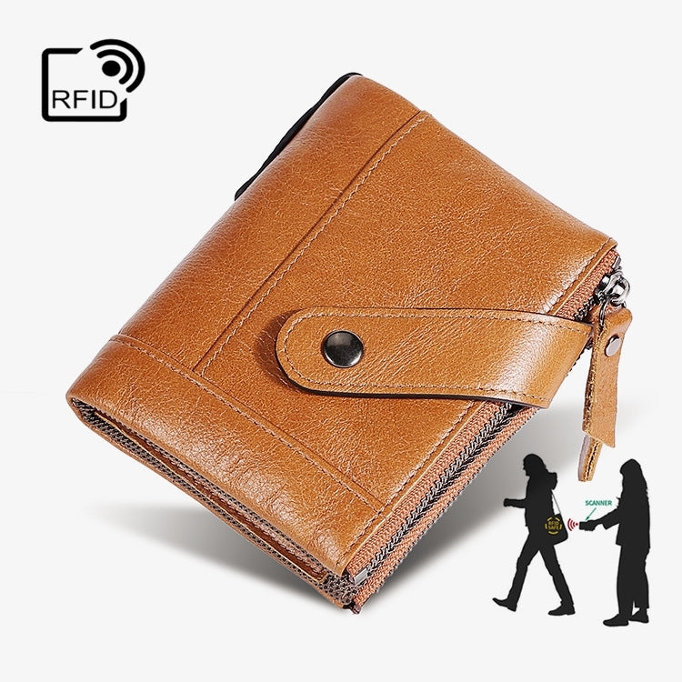 TP-197 Oil Wax Leather Multi-functional Double Zipper Clasp Antimagnetic Change RFID Leather Wallet(Coffee) Eurekaonline