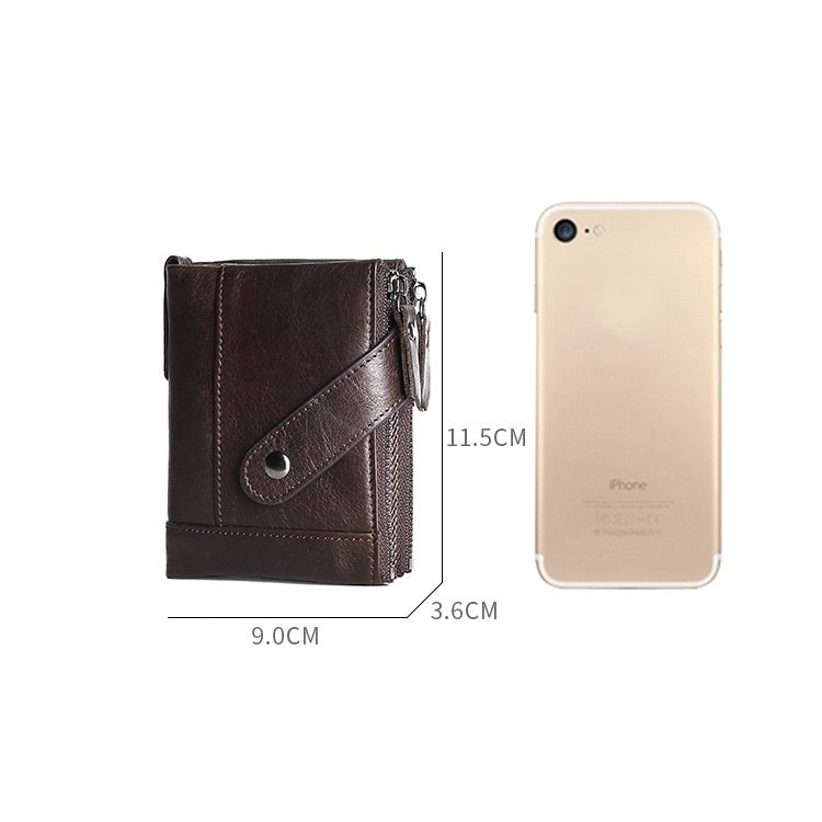 TP-197 Oil Wax Leather Multi-functional Double Zipper Clasp Antimagnetic Change RFID Leather Wallet(Coffee) Eurekaonline