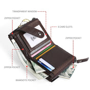 TP-197 Oil Wax Leather Multi-functional Double Zipper Clasp Antimagnetic Change RFID Leather Wallet(Coffee) Eurekaonline