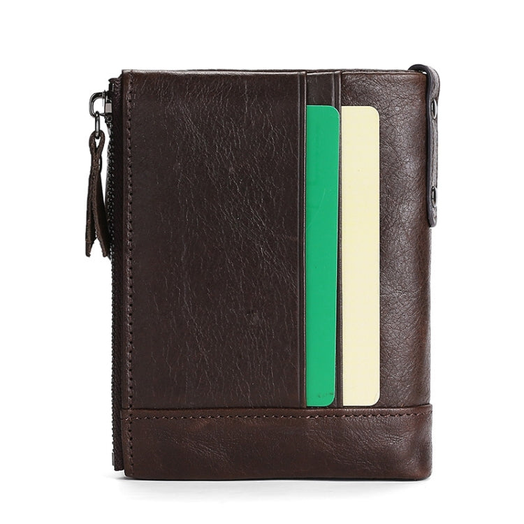 TP-197 Oil Wax Leather Multi-functional Double Zipper Clasp Antimagnetic Change RFID Leather Wallet(Coffee) Eurekaonline