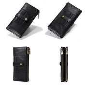 TP-198 Long Hand Leather Wallet Antimagnetic RFID Dual Zipper Wallet(Black) Eurekaonline