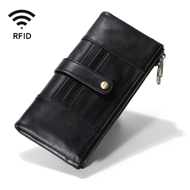 TP-198 Long Hand Leather Wallet Antimagnetic RFID Dual Zipper Wallet(Black) Eurekaonline