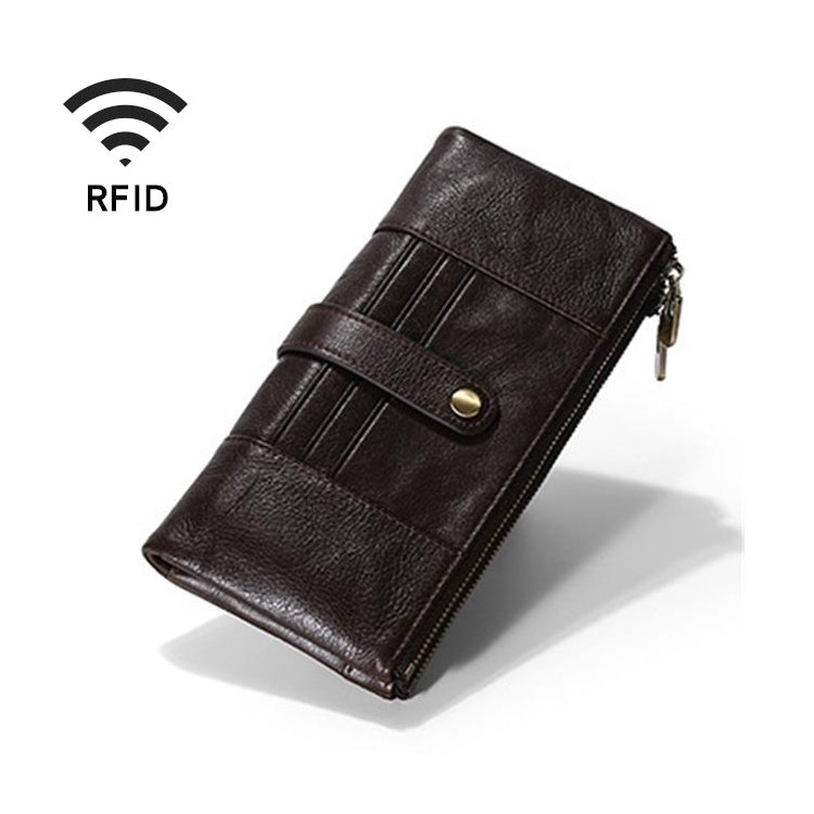 TP-198 Long Hand Leather Wallet Antimagnetic RFID Dual Zipper Wallet(Coffee) Eurekaonline