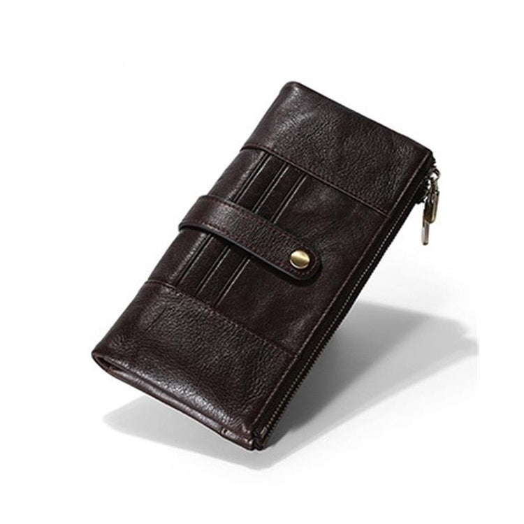 TP-198 Long Hand Leather Wallet Antimagnetic RFID Dual Zipper Wallet(Coffee) Eurekaonline