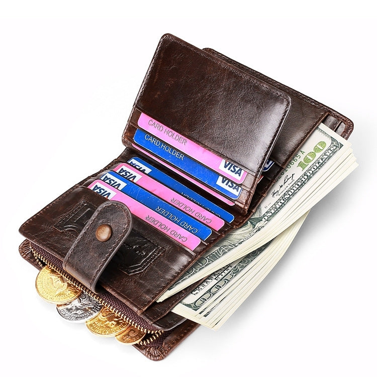 TP-201 Crazy Horse Leather Multi-functional Lather RFID Clasp Retro Wallet Eurekaonline