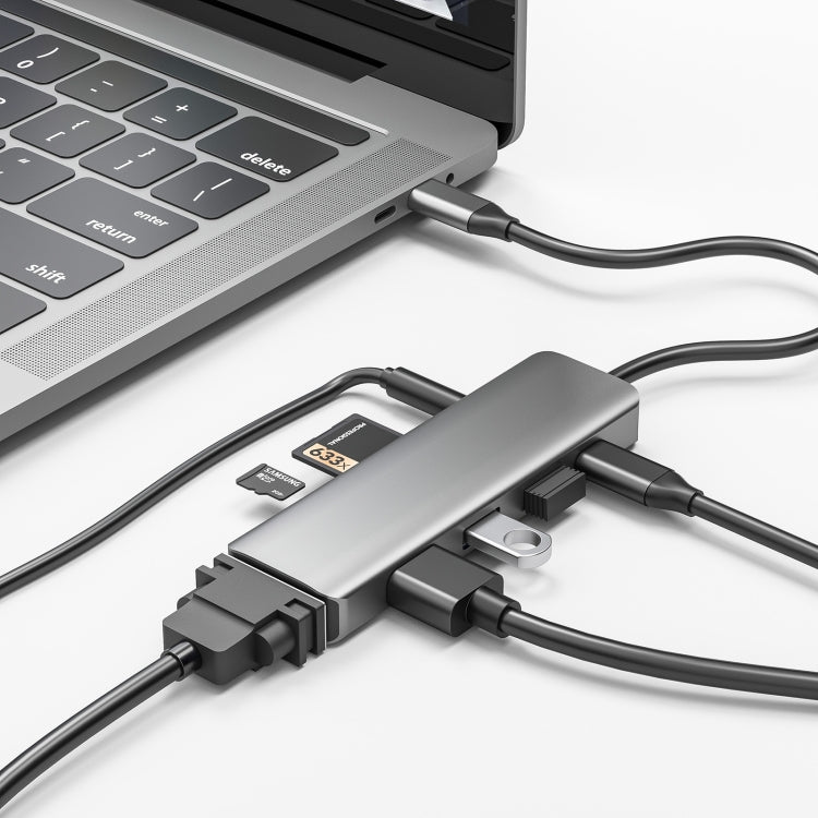 TS08 8 in 1 PD + HDMI + VGA + AUX + USB3.0 + USB2.0 + SD + TF to USB-C / Type-C HUB Adapter Eurekaonline