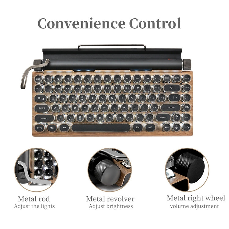 TW1867 Round Retro Punk Keycap Mechanical Wireless Bluetooth Keyboard (Wood) Eurekaonline