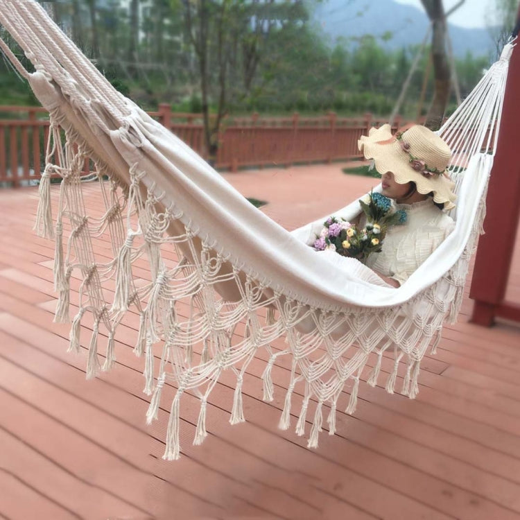 Tassel Hammock Double Canvas Hammock Outdoor Indoor Photography Props, Specification:240x150cm White Eurekaonline