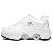 Two-Purpose Skating Shoes Deformation Shoes Double Row Rune Roller Skates Shoes, Size: 35(Low-top Without Light (White)) Eurekaonline