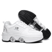 Two-Purpose Skating Shoes Deformation Shoes Double Row Rune Roller Skates Shoes, Size: 35(Low-top Without Light (White)) Eurekaonline