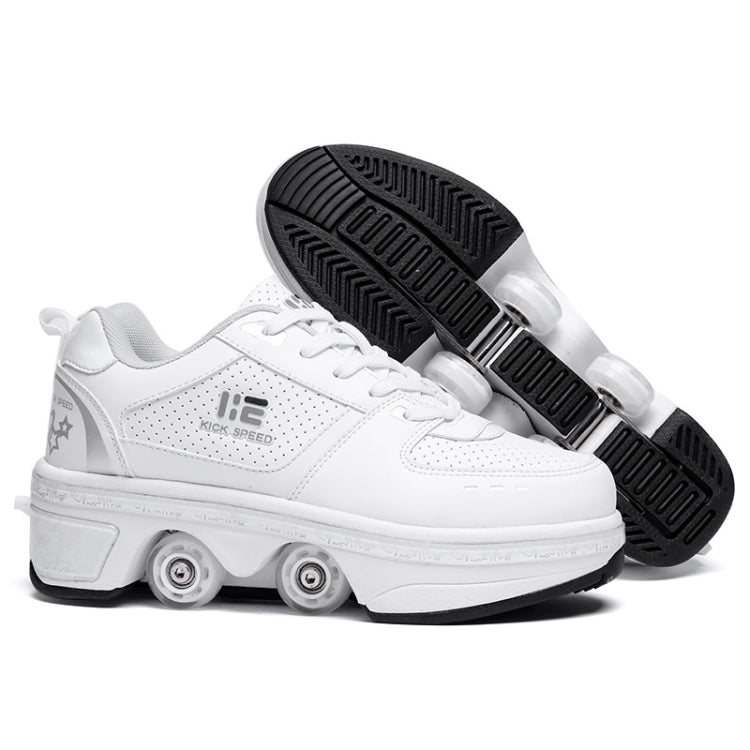 Two-Purpose Skating Shoes Deformation Shoes Double Row Rune Roller Skates Shoes, Size: 35(Low-top Without Light (White)) Eurekaonline