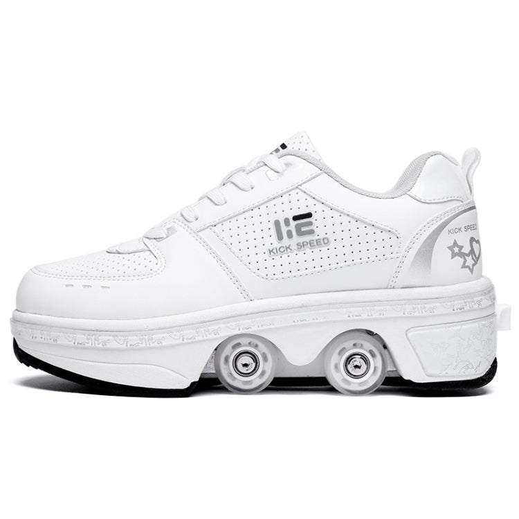 Two-Purpose Skating Shoes Deformation Shoes Double Row Rune Roller Skates Shoes, Size: 36(Low-top Without Light (White)) Eurekaonline