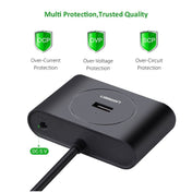 UGREEN Portable Super Speed 4 Ports USB 3.0 HUB Cable Adapter, Not Support OTG, Cable Length: 1m(Black) Eurekaonline