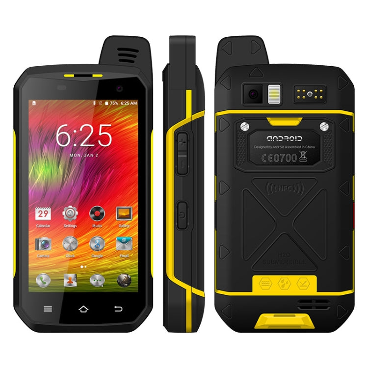 UNIWA B6000 PTT Walkie Talkie Rugged Phone, 4GB+64GB, IP68 Waterproof Dustproof Shockproof, 5000mAh Battery, 4.7 inch Android 9.0 MTK6762 Octa Core up to 2.0GHz, Network: 4G, NFC, OTG (Yellow) Eurekaonline