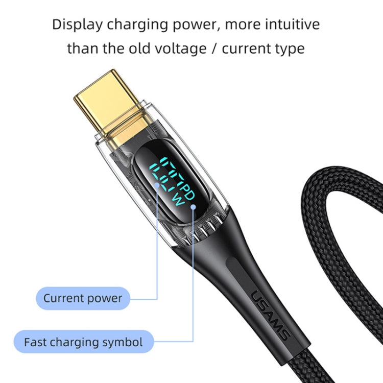 USAMS Type-C to Type-C PD100W Aluminum Alloy Transparent Digital Display Fast Charge Data Cable, Cable Length:1.2m(Black) Eurekaonline