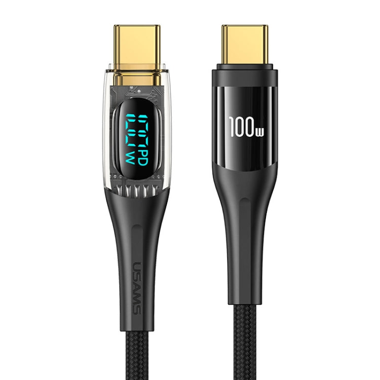 USAMS Type-C to Type-C PD100W Aluminum Alloy Transparent Digital Display Fast Charge Data Cable, Cable Length:1.2m(Black) Eurekaonline