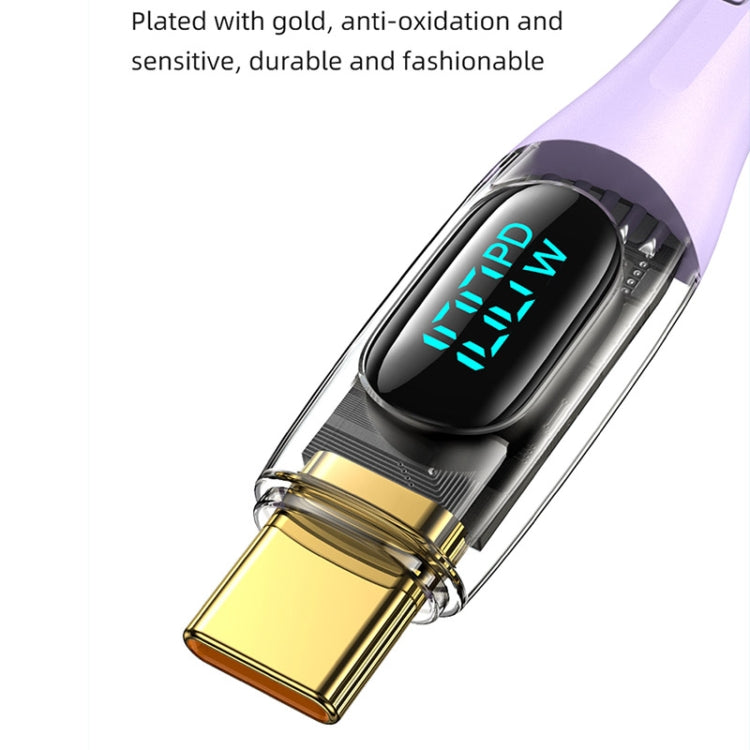 USAMS Type-C to Type-C PD100W Aluminum Alloy Transparent Digital Display Fast Charge Data Cable, Cable Length:1.2m(Purple) Eurekaonline