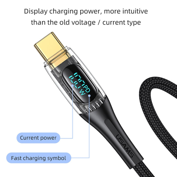 USAMS Type-C to Type-C PD100W Aluminum Alloy Transparent Digital Display Fast Charge Data Cable, Cable Length:1.2m(Purple) Eurekaonline