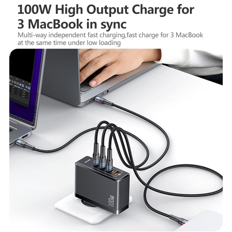 USAMS US-CC163 T50 4 in 1 100W USB + USB-C / Type-C Wall Travel Charger, EU Plug Eurekaonline