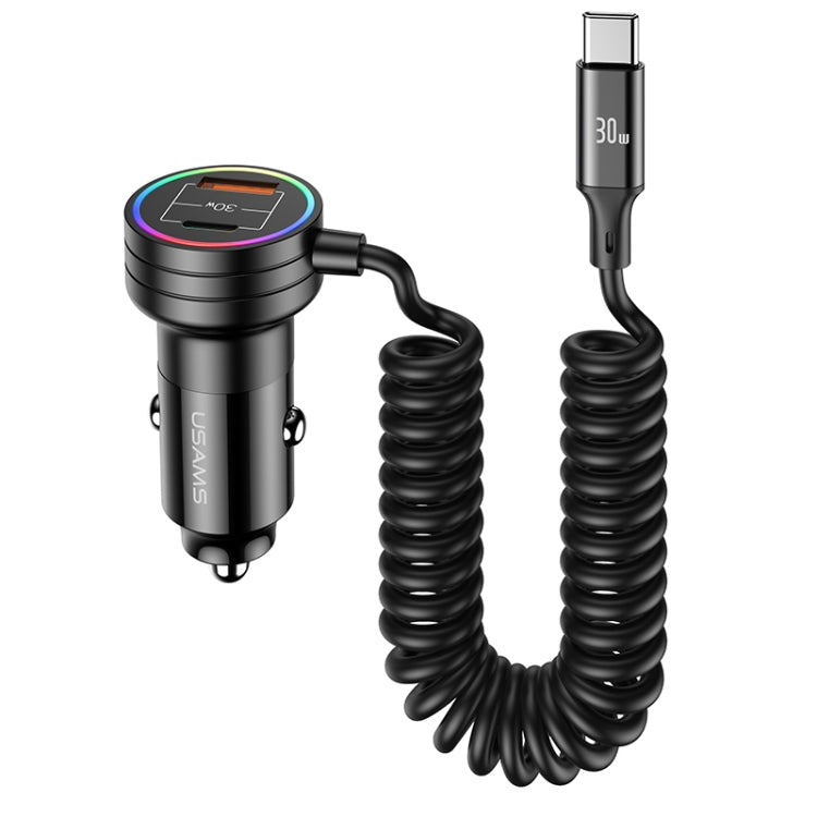 USAMS US-CC167 C33 60W Spring Cable Car Charger with Aperture(Black) Eurekaonline