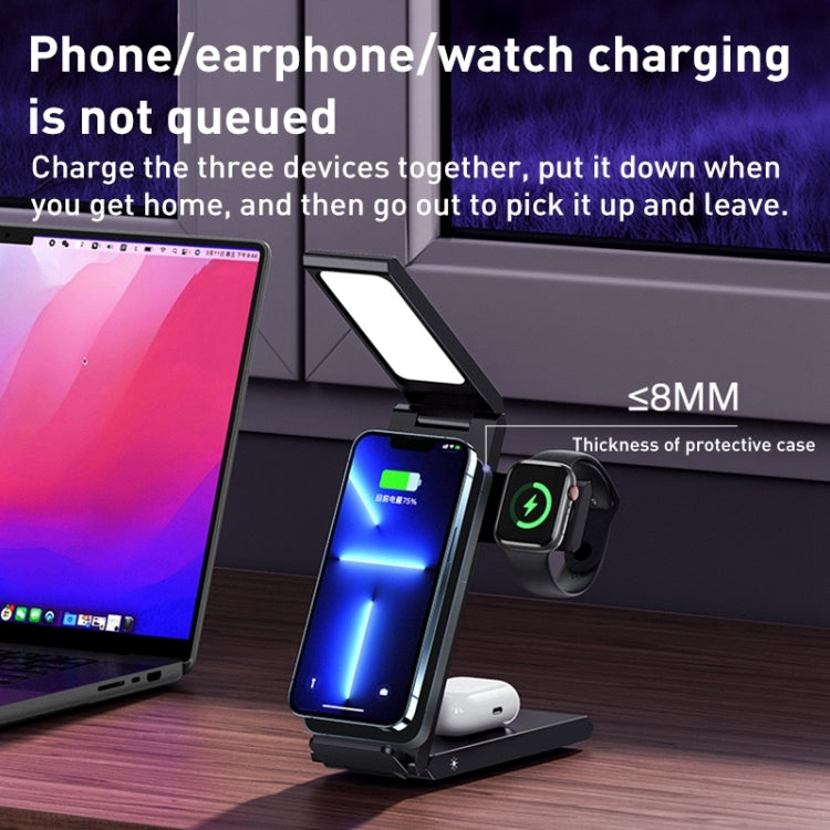 USAMS US-CD181 15W 4 in 1 Folding Desktop Wireless Charger Stand with Lamp(Black) Eurekaonline