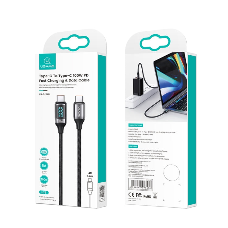 USAMS US-SJ559 U78 USB-C / Type-C to USB-C / Type-C PD100W Fast Charge Digital Data Cable, Cable Length: 3m (Black) Eurekaonline