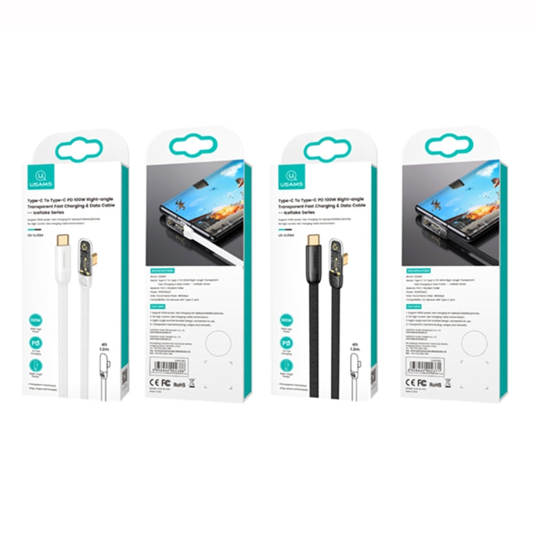 USAMS US-SJ584 PD 100W Iceflake Series Type-C to Type-C Right Angle Transparent Fast Charge Data Cable, Cable Length:1.2m(Black) Eurekaonline