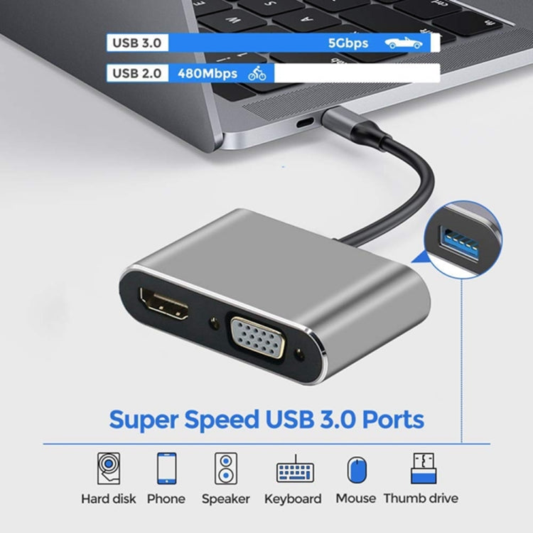 USB C to HDMI VGA 4K Adapter 4-in-1 Type C Adapter Hub to HDMI VGA USB 3.0 Digital AV Multiport Adapter with USB-C PD Charging Port Compatible for Nintendo Switch/Samsung/MacBook(Silvery) Eurekaonline