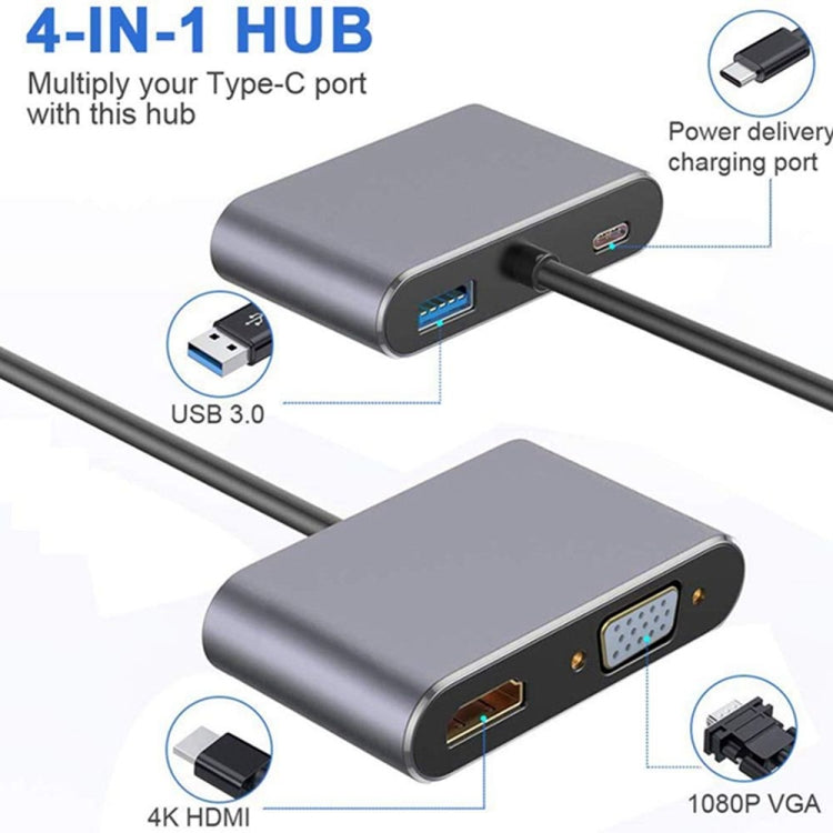 USB C to HDMI VGA 4K Adapter 4-in-1 Type C Adapter Hub to HDMI VGA USB 3.0 Digital AV Multiport Adapter with USB-C PD Charging Port Compatible for Nintendo Switch/Samsung/MacBook(Gray) Eurekaonline